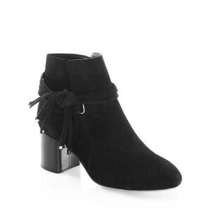 Rag & Bone Dalia II Tie-Strap Black Suede Leather Block Heel Ankle Booties 38.5